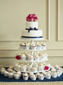 wedding cake and cupcakes